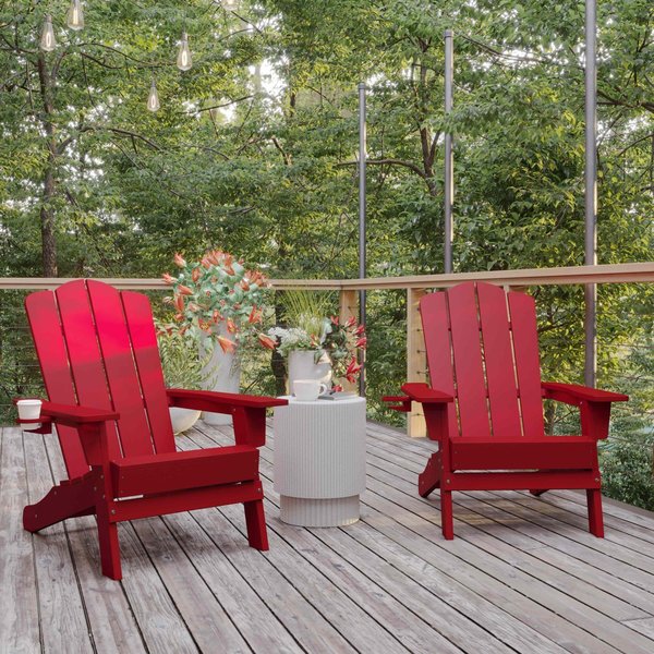 Flash Furniture Red Adirondack Patio Chairs with Cupholder, 2PK 2-LE-HMP-1044-10-RD-GG